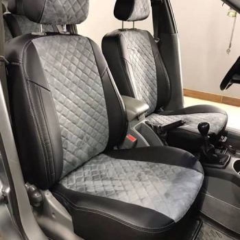 Авточехлы Автопилот черный серый алькантара Ромб