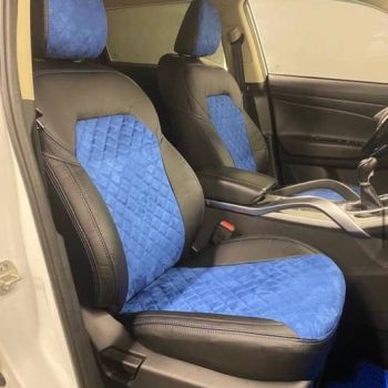 Авточехлы Автопилот черный синий алькантара Ромб